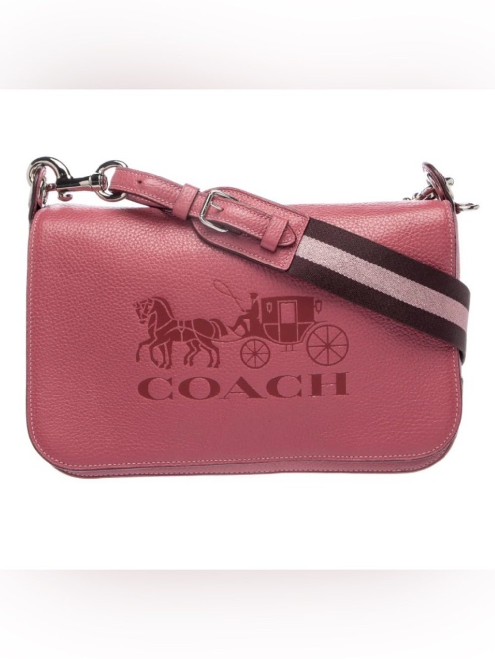 Coach F28992 Horse & Carriage Embossed Leather Messenger Crossbody Bag Pink